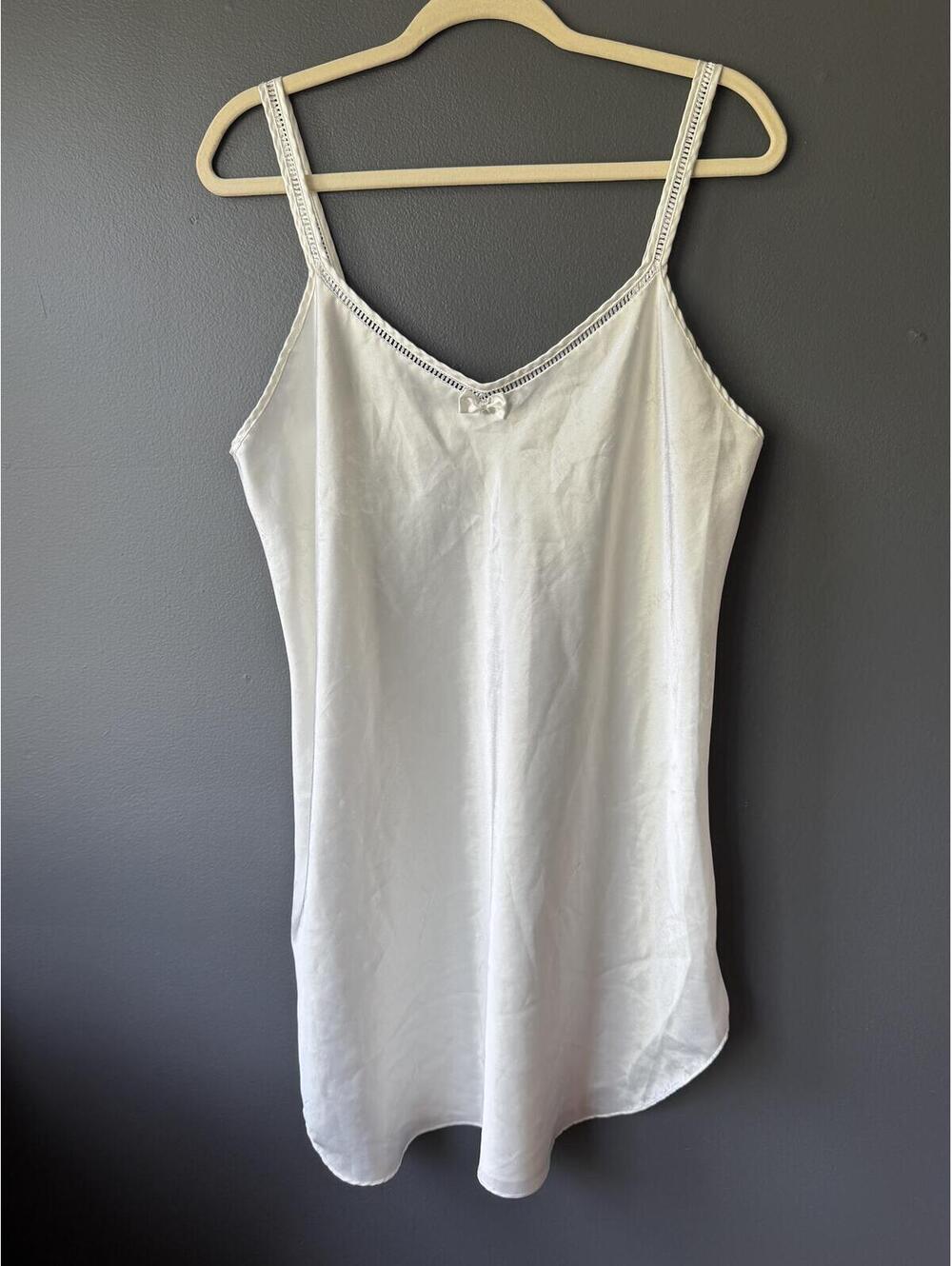 Ivory Satin Lace Trim Slip Dress with Bow Detail